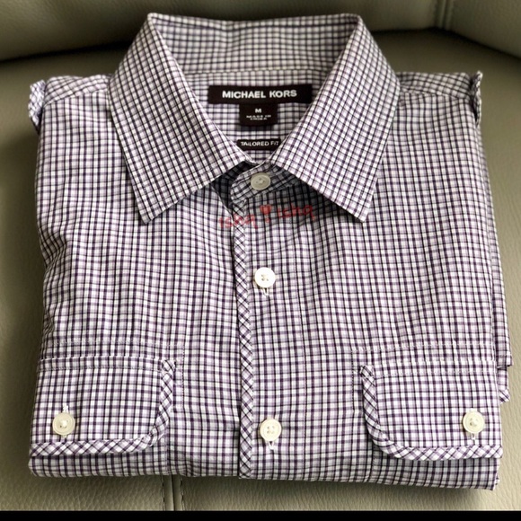Mens All-Season Spread Collar Tailored Button Front Plaid Button Up Shirt
